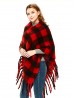 Plaid Poncho with Fringes